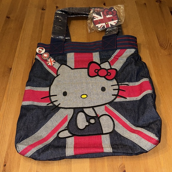 New! Loungefly X Hello Kitty Union Jack Denim Tote Bag - Picture 5 of 12
